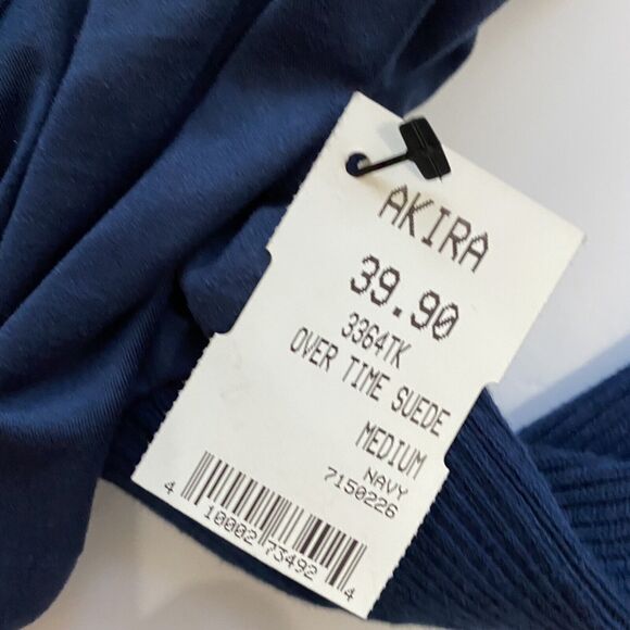 AKIRA Chicago Red Label Womens Sz M Blue Faux Suede Blouse Open Back Dolman Slve - Picture 9 of 11